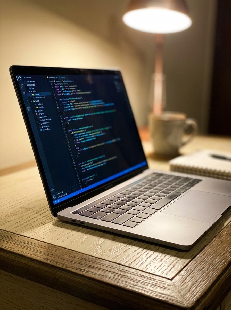Code editor on laptop screen